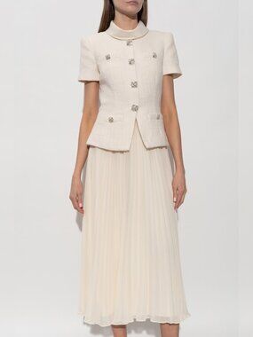 Self-Portrait Bouclé Chiffon Midi Dress